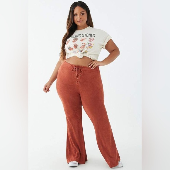 Forever 21 Plus Size Lace-Up Faux Suede Flare Pants - Picture 1 of 5